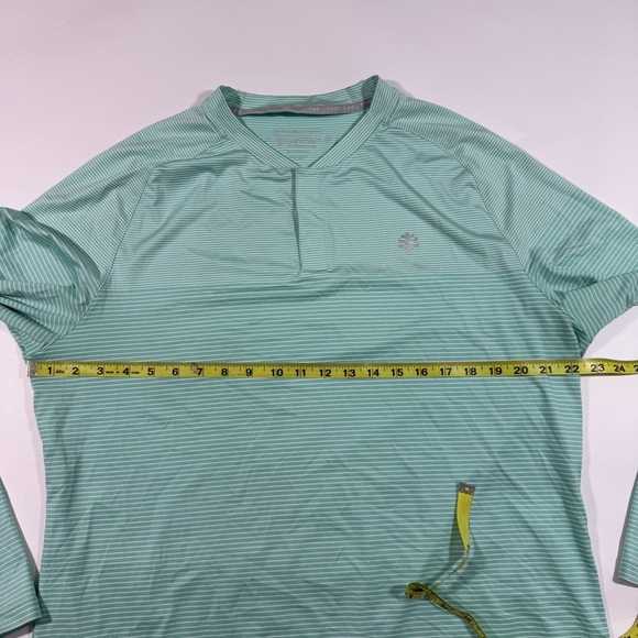 Coolibar Tiebreaker Henley Shirt Long Sleeve UPF 50 Green Stripe - Picture 6 of 6